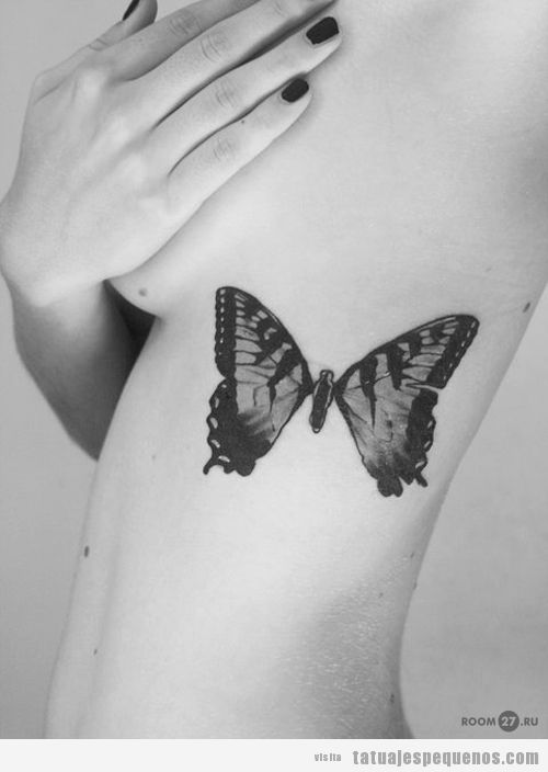 Idea tatuaje pequeño chica en el costado, mariposa