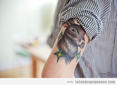 Tattoo de un ciervo a color en el brazo para chico y chicas