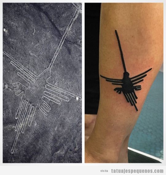 Tatuaje pequeño del geoglifo de colibrí en Nazca, Perú