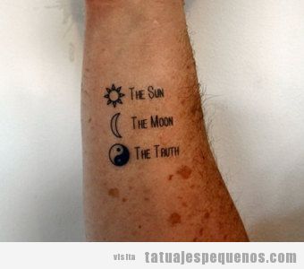 Tatuaje hipster brazo para hombre y mujer, sol, luna y yin yang