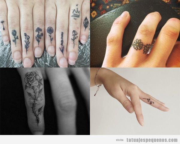 Tatuajes pequeños en los dedos con diseño de flores