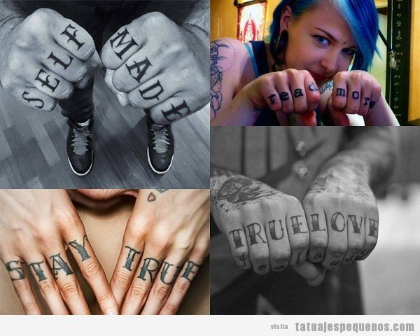 Tatuajes pequeños en los dedos con palabras y frases