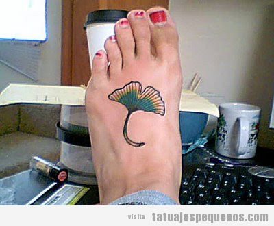 Tatuajes pequeños hojas de gingko en el pie