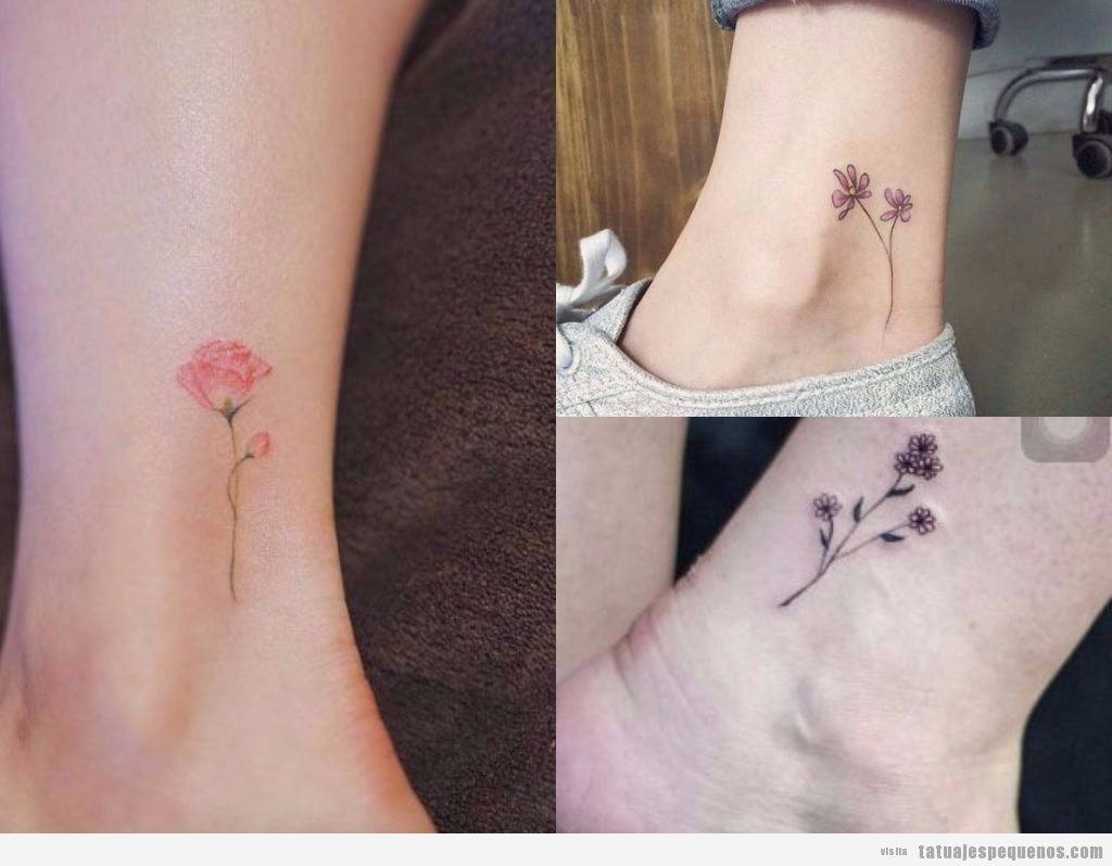 Tatuajes pequeños de flores en el tobillo