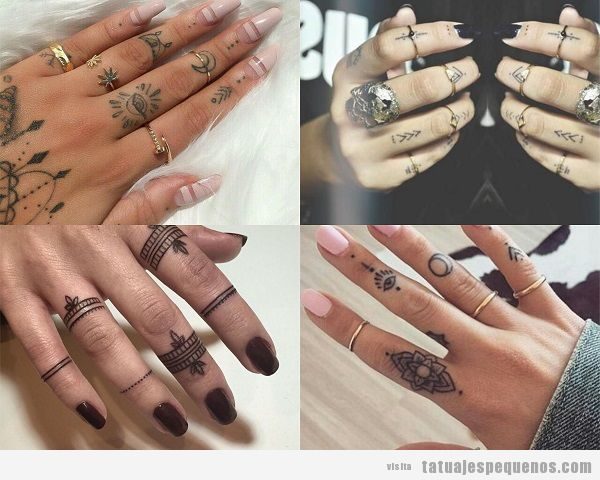 Tatuajes en todos los dedos de la mano para mujer 