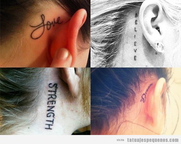 Tatuajes pequeños de palabras detrás de la oreja