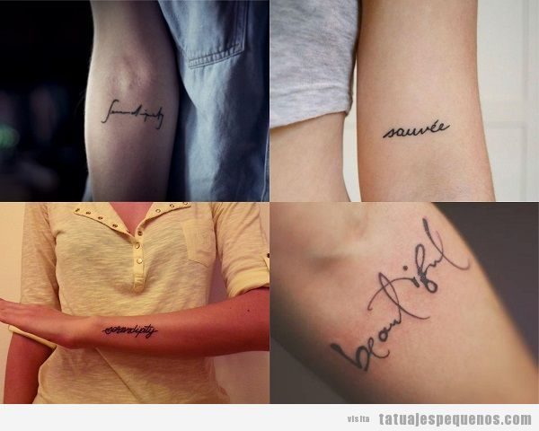 Tatuajes pequeños de palabras en el antebrazo