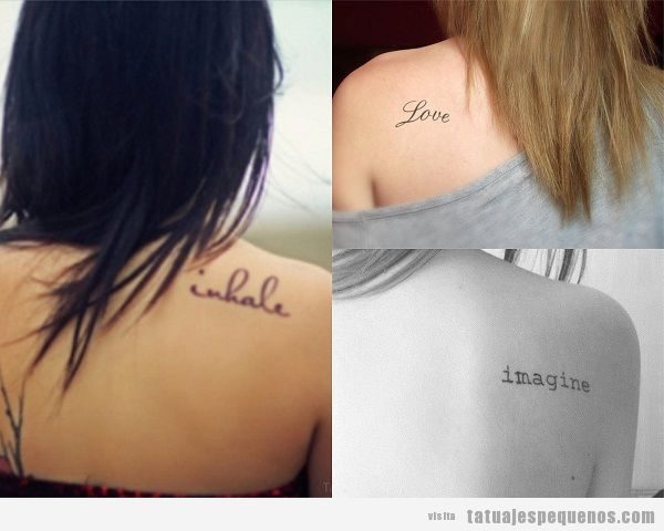 Tatuajes pequeños de palabras en la espalda