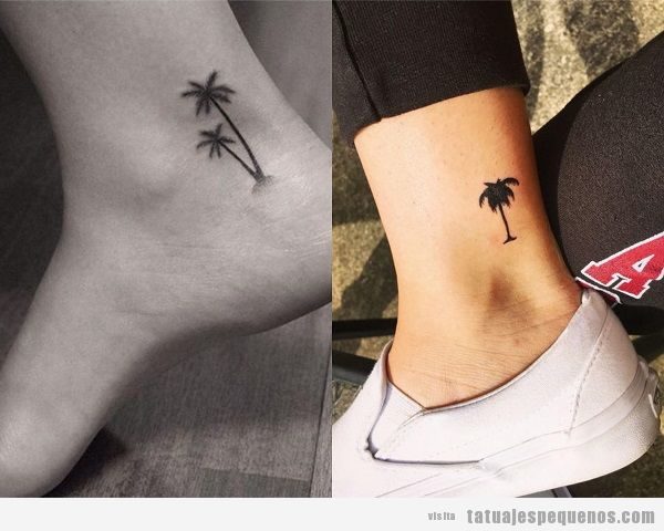 Tatuajes pequeños en el tobillo con palmeras