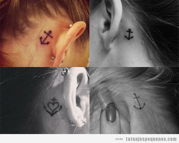 Tatuajes detrás de la oreja para mujer con anclas