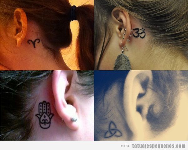 Tatuajes detrás de la oreja para mujer con símbolos