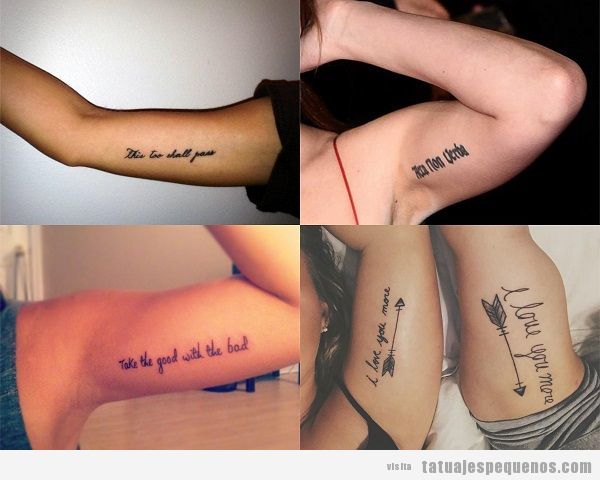 Tatuajes pequeños de frases en el bíceps