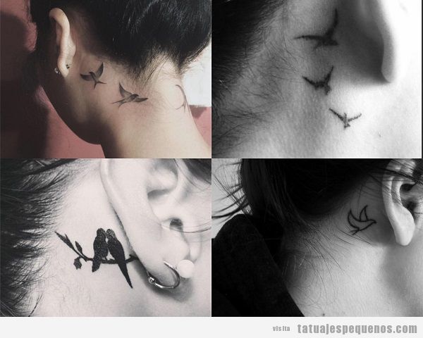 Tatuajes pequeños de pájaros detrás de la oreja