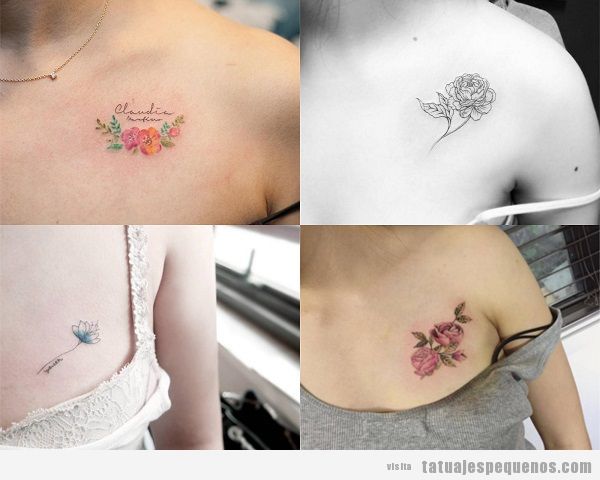 Tatuajes pequeños para mujer en el pecho de flores
