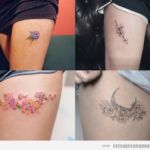 Tatuajes pequeños en el muslo para mujer con flores