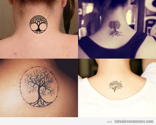 Tatuajes pequeños del árbol de la vida en la nuca