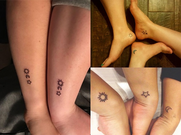 Tatuajes pequeños para amigas, sol, luna y estrella