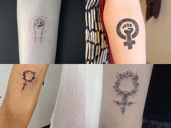 Tatuajes pequeños con significado, símbolo mujer en el brazo
