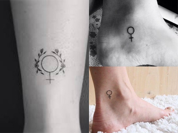 Tatuajes pequeños con significado, símbolo mujer en el tobillo