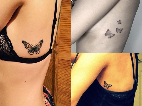 Tatuajes pequeños de mariposas en el costado